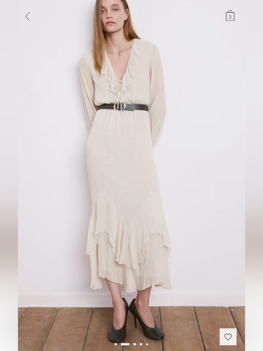 Mango off white chiffon maxi dress with belt size small